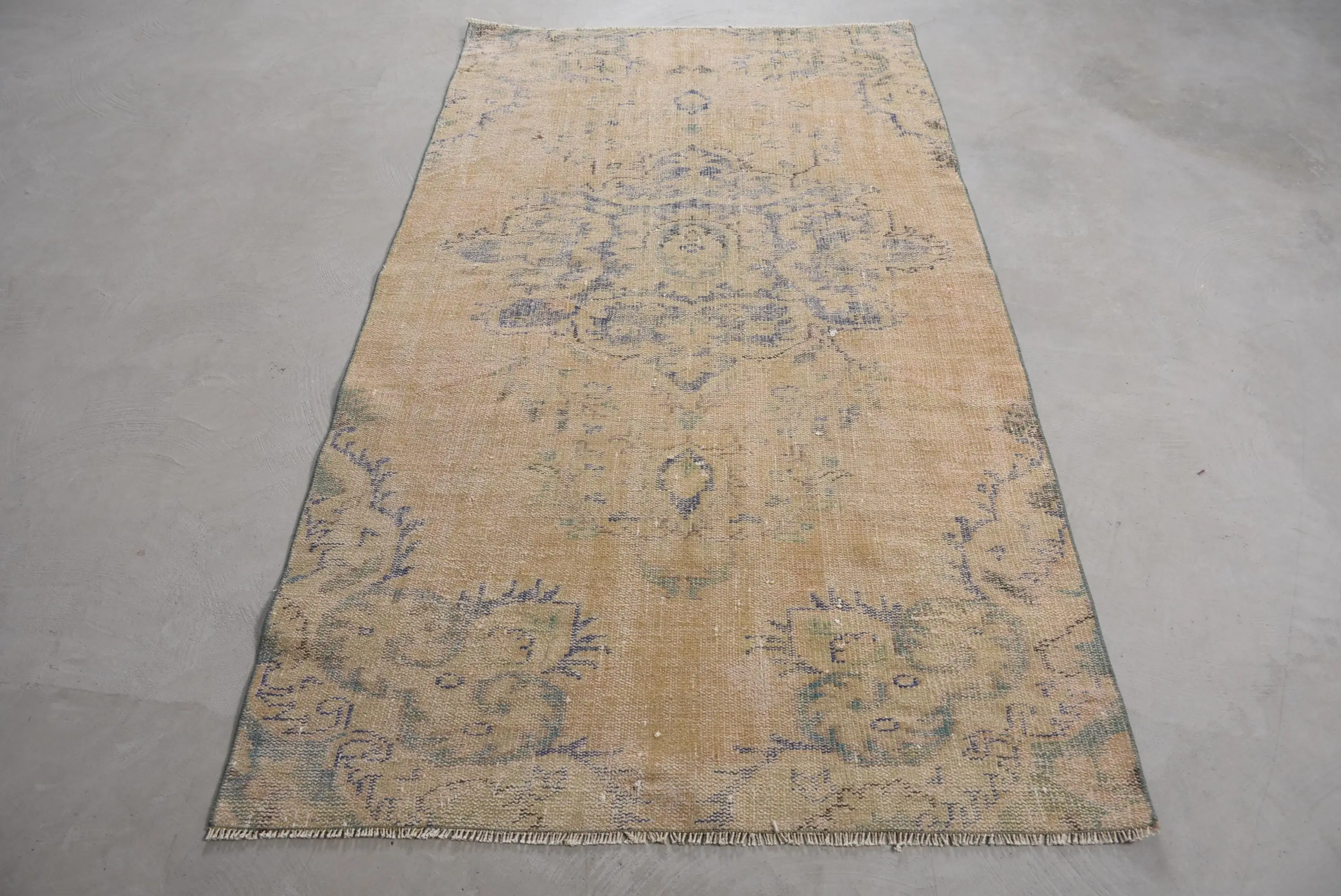 Vintage Turkish Rug, 3.9x7.2 ft Rug, Blue Brown Abstract Rug - 1