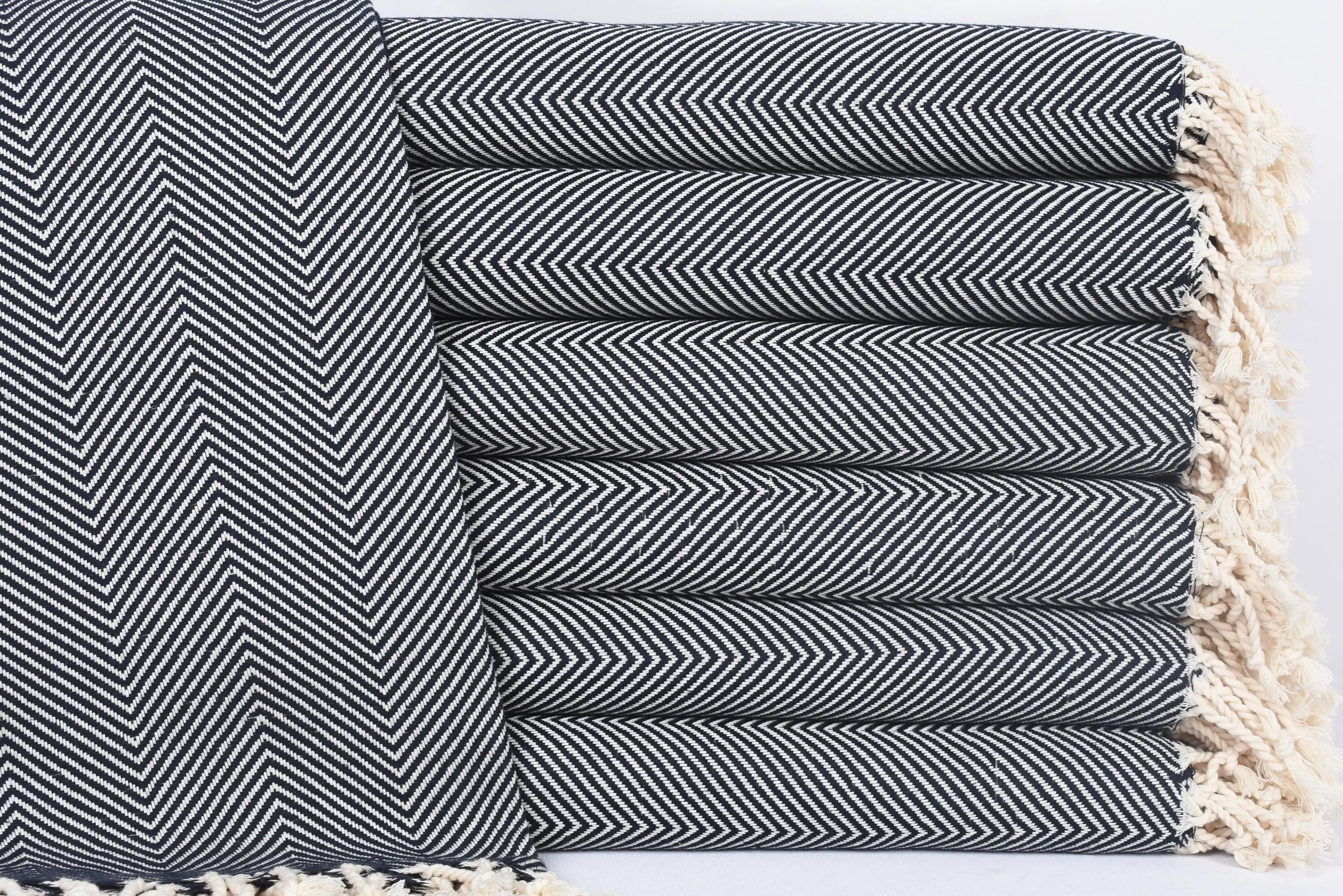 Organic Personalized Navy Herringbone Turkish Towel, 70x40 Inches - 1