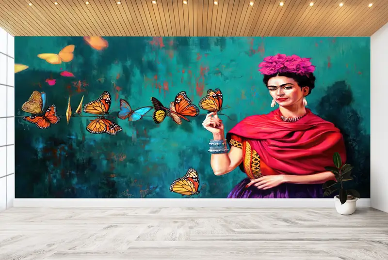Baskılı Frida Kahlo Soyut Duvar Kağıdı: Modern, Renkli, Lüks