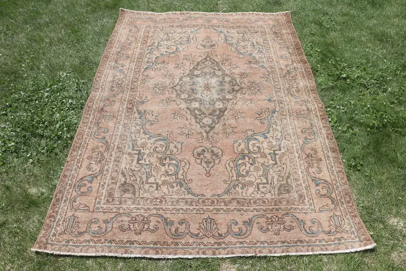 ブラウン、ブルー迷彩ラグ、4.6x6.7フィートのシックな装飾