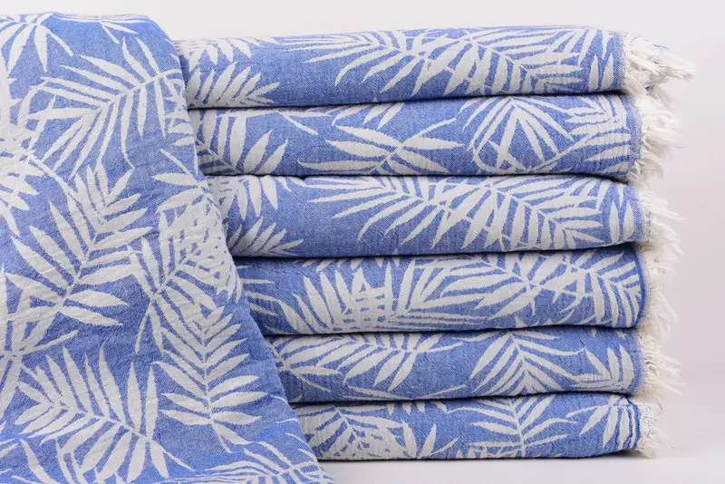 Shower Curtain Boho Throw Blanket Sax Blue Floral, 99x79 Inches