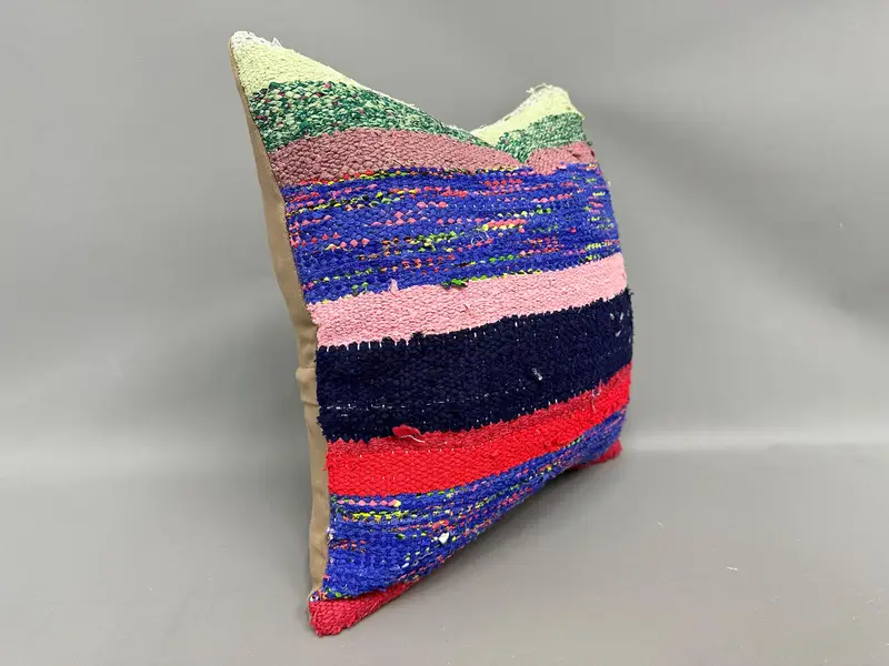 Vintage Pillow, Bolster Cushion Cover, Kilim Cushion Sham, 18x18 Blue Pillow Cover, Luxury Pillow, Vintage Kilim Pillow, Cushion Case - 2