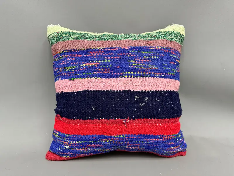Vintage Pillow, Bolster Cushion Cover, Kilim Cushion Sham, 18x18 Blue Pillow Cover, Luxury Pillow, Vintage Kilim Pillow, Cushion Case - 4