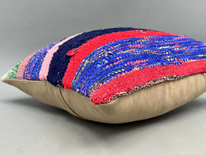Vintage Pillow, Bolster Cushion Cover, Kilim Cushion Sham, 18x18 Blue Pillow Cover, Luxury Pillow, Vintage Kilim Pillow, Cushion Case - 6