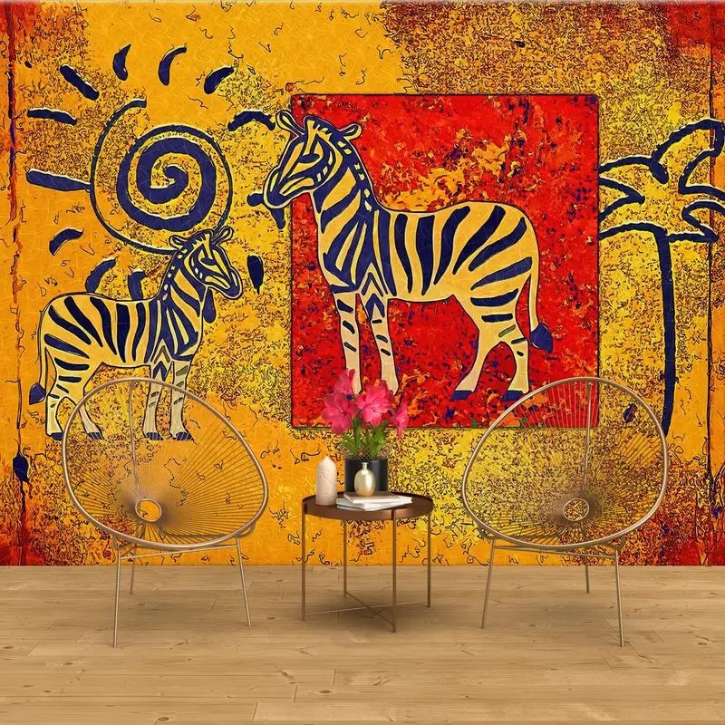Modern Wall Paper, Ethnic Mural, Wall Paper Peel and Stick, Bright Wall Paper, African Landscape Wall Painting, , Safari Wall Paper, - 5