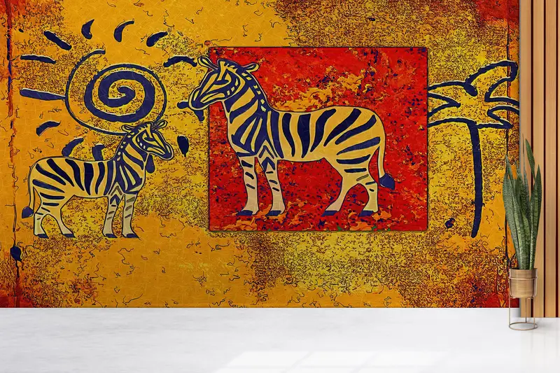 Modern Wall Paper, Ethnic Mural, Wall Paper Peel and Stick, Bright Wall Paper, African Landscape Wall Painting, , Safari Wall Paper, - 7