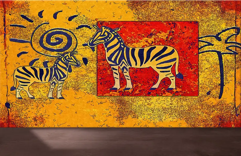 Modern Wall Paper, Ethnic Mural, Wall Paper Peel and Stick, Bright Wall Paper, African Landscape Wall Painting, , Safari Wall Paper, - 4