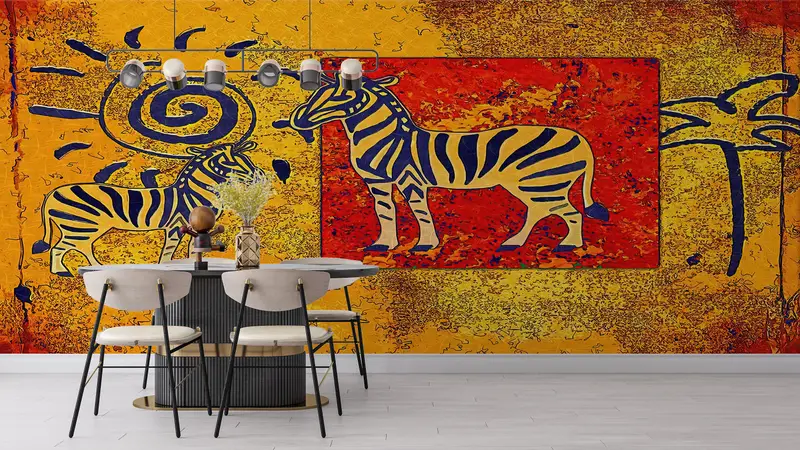 Modern Wall Paper, Ethnic Mural, Wall Paper Peel and Stick, Bright Wall Paper, African Landscape Wall Painting, , Safari Wall Paper, - 3