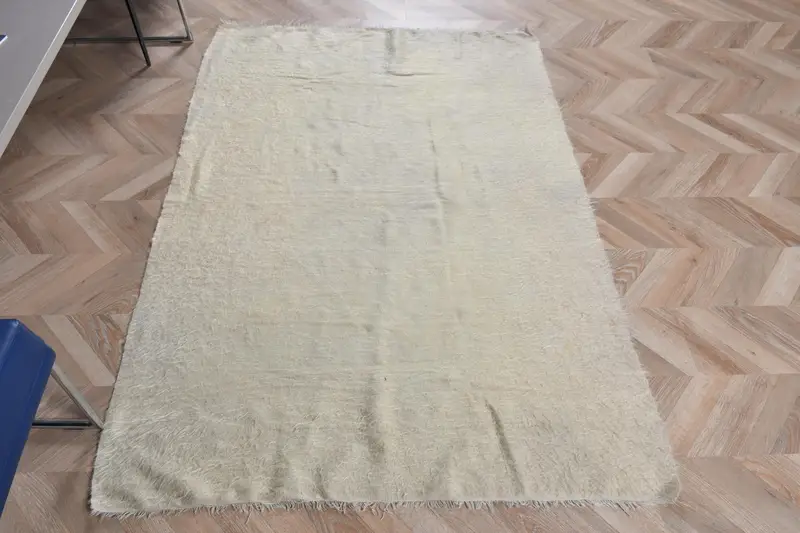Alfombra vintage de acento de 3,9x5,5 pies, alfombra turca, alfombra de lana Ombré marrón blanco - 1