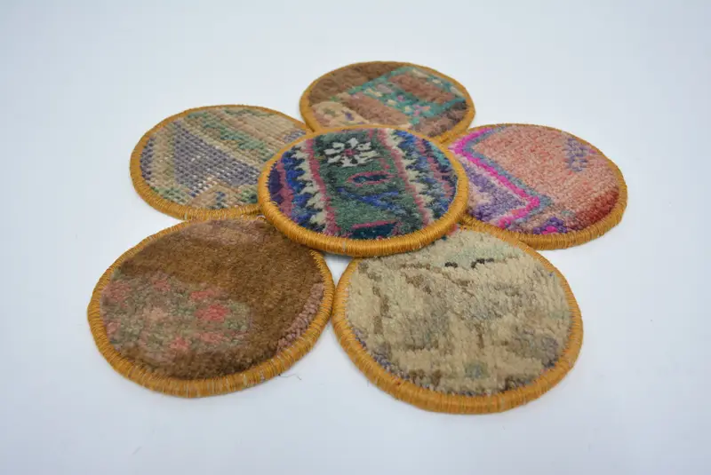 Posavasos redondo bohemio, posavasos antideslizante azul y rosa