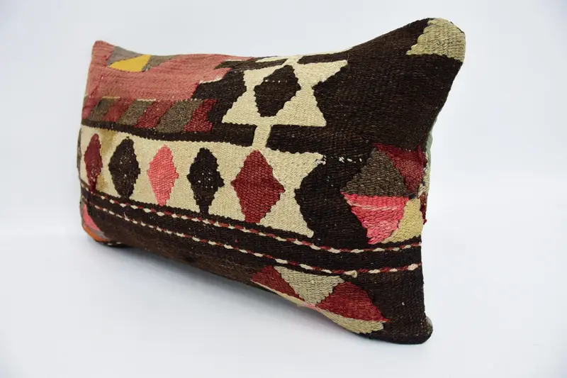 Pillow Case, Patio Pillow Case, Antique Pillows, Oriental Cushion Cover, Turkish Pillow, Interior Designer Pillow, 12x20 Brown Pillow Sham - 4