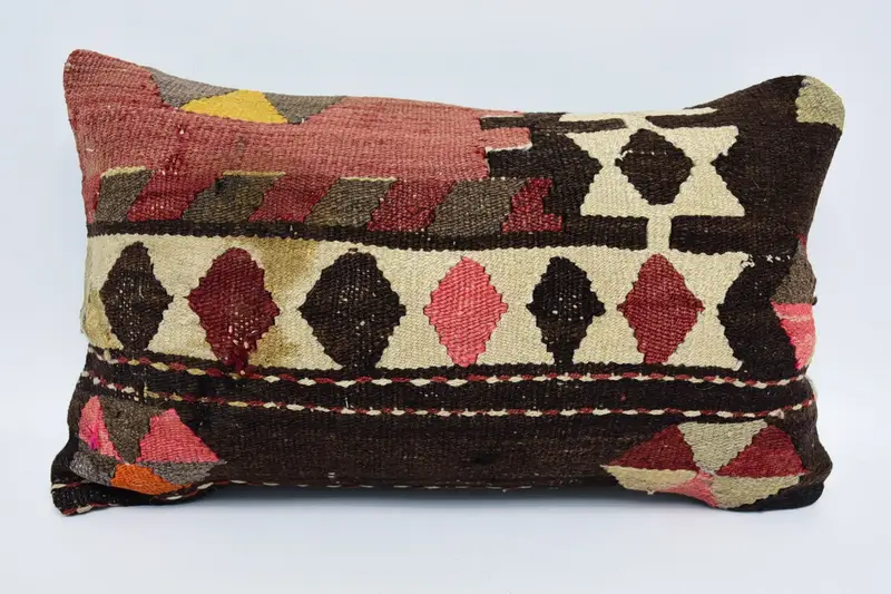 Pillow Case, Patio Pillow Case, Antique Pillows, Oriental Cushion Cover, Turkish Pillow, Interior Designer Pillow, 12x20 Brown Pillow Sham - 1