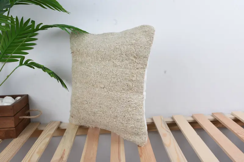 Kilim Rug Pillow Sham, Pillow for Couch, Knitted Pillow, Handmade Kilim Cushion, 16x16 Beige Cushion, Boho Pillow, Pillow Cover - 5
