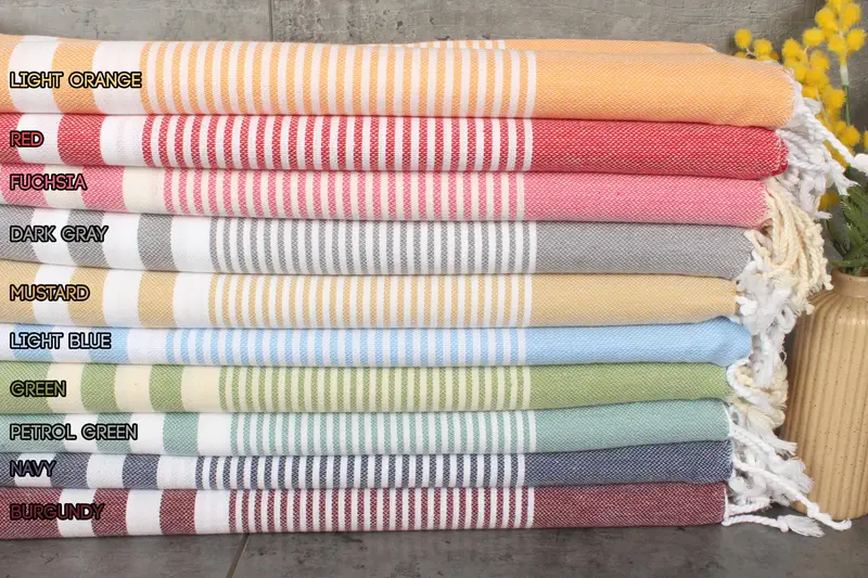 Beach Towel Monogrammed Embroidery Custom Striped Organic Cotton, Beige, 40x71 Inches