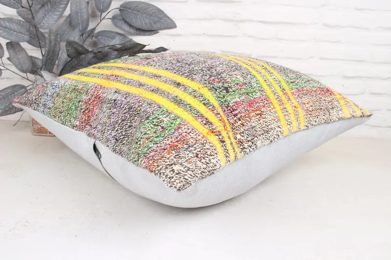 24x24 Yellow Cushion Cover, Decorative Bolster Cushion Case, Vintage Kilim Pillow, Natural Pillow Sham, Gift Pillow, Turkish Pillow, Pillow - 6