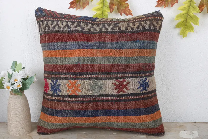 Kilim Cushion Sham, Meditation Pillow Case, Boho Pillow Sham Cover, Home Decor Pillow, Knitted Cushion Case, Cushion Case, 16x16 Red Pillow Cover - 2