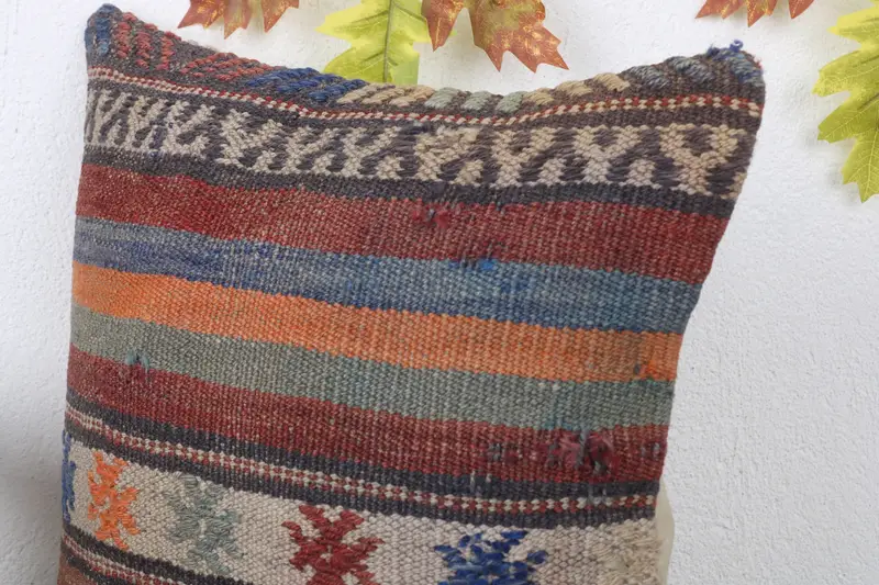 Kilim Cushion Sham, Meditation Pillow Case, Boho Pillow Sham Cover, Home Decor Pillow, Knitted Cushion Case, Cushion Case, 16x16 Red Pillow Cover - 5