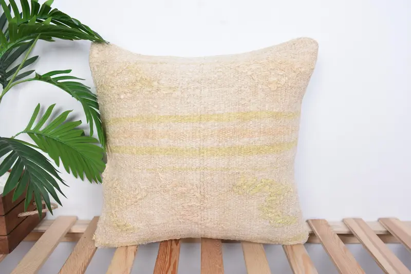 18x18 Beige Cushion Cover, Handmade Kilim Cushion, Kilim Cushion Sham, Vintage Kilim Pillow, Luxury Pillow Case, Pillow Cover - 1