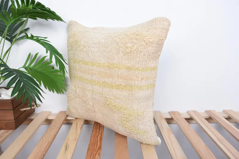 18x18 Beige Cushion Cover, Handmade Kilim Cushion, Kilim Cushion Sham, Vintage Kilim Pillow, Luxury Pillow Case, Pillow Cover - 5