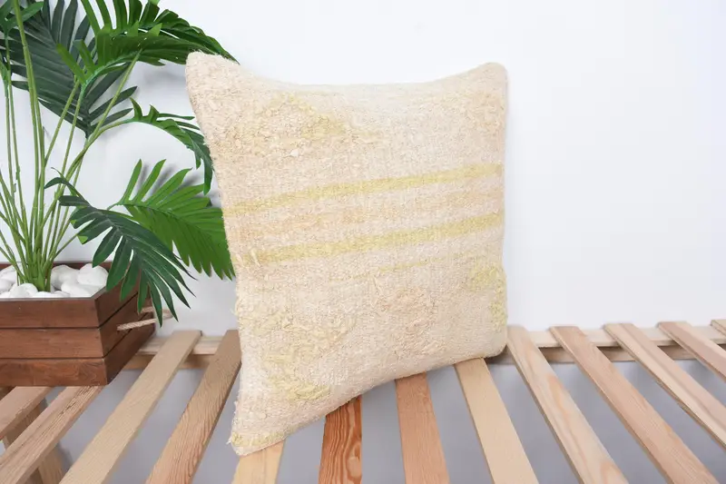 18x18 Beige Cushion Cover, Handmade Kilim Cushion, Kilim Cushion Sham, Vintage Kilim Pillow, Luxury Pillow Case, Pillow Cover - 4