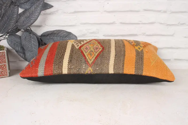 Kilim Cushion Sham, Vintage Pillow, 10x20 Orange Pillow Sham, Vintage Kilim Throw Pillow, Pillow, Ethnic Pillow Cover Cushion - 5