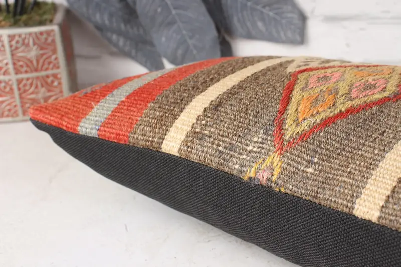 Kilim Cushion Sham, Vintage Pillow, 10x20 Orange Pillow Sham, Vintage Kilim Throw Pillow, Pillow, Ethnic Pillow Cover Cushion - 6