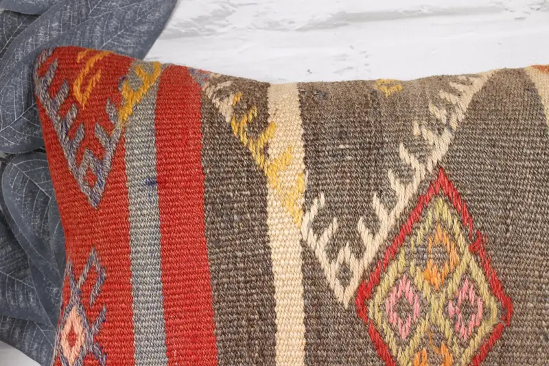 Kilim Cushion Sham, Vintage Pillow, 10x20 Orange Pillow Sham, Vintage Kilim Throw Pillow, Pillow, Ethnic Pillow Cover Cushion - 2