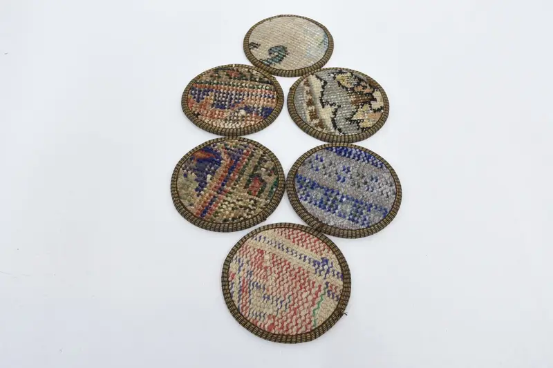 Blue and Beige Kilim Coaster, Non Slip Rug Pad Coaster