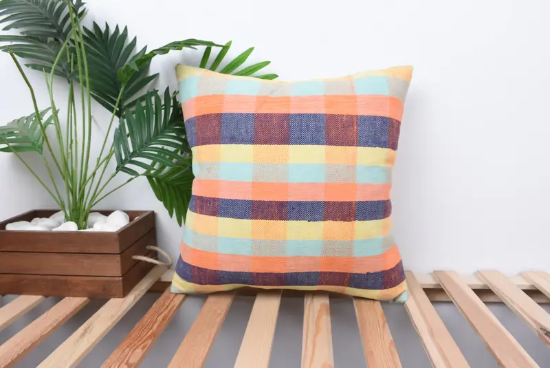 Boho Pillow, Couch Cushion Cover, Throw Kilim Pillow, 18x18 Blue Pillow Case, Pillow Case, Garden Cushion Cover, Vintage Pillow - 1