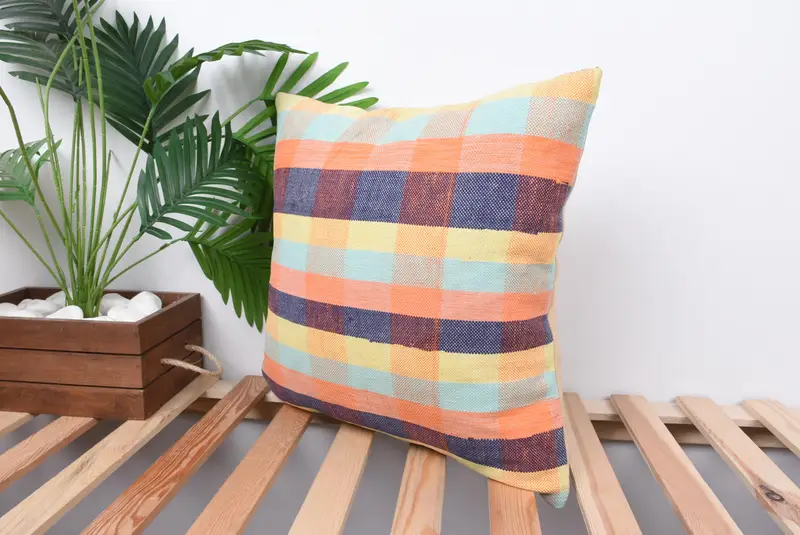 Boho Pillow, Couch Cushion Cover, Throw Kilim Pillow, 18x18 Blue Pillow Case, Pillow Case, Garden Cushion Cover, Vintage Pillow - 5