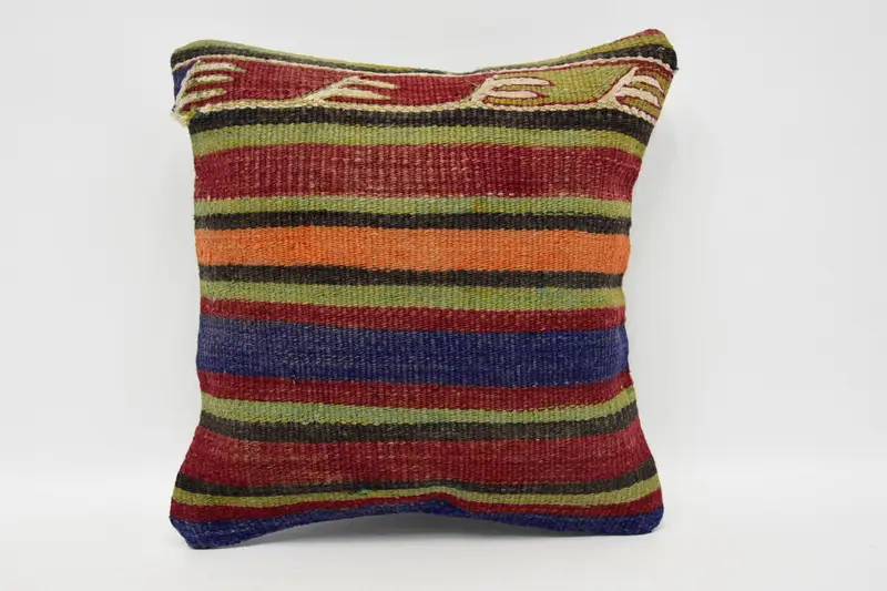 Red Turkish Antique Pillow Sham, Striped 12x12 inch Easter Gift Bedroom Cushion - 1