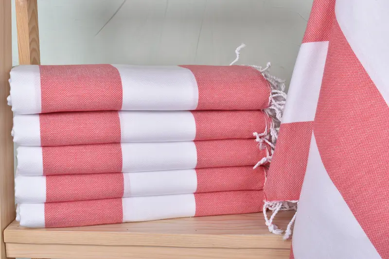 Bridesmaid Personalized Red Striped Towel, Organic Cotton/Linen, 40x71 Inches