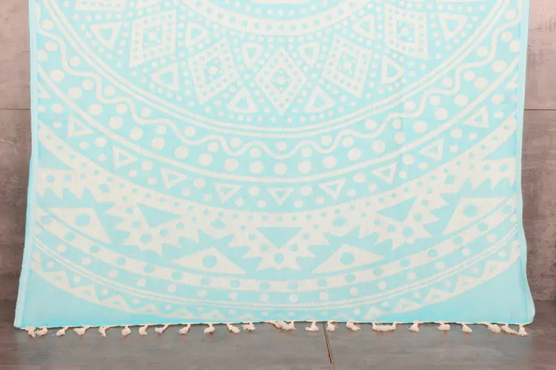 Custom Turquoise Round Design Beach Towel, Organic Cotton, 36x71 Inches
