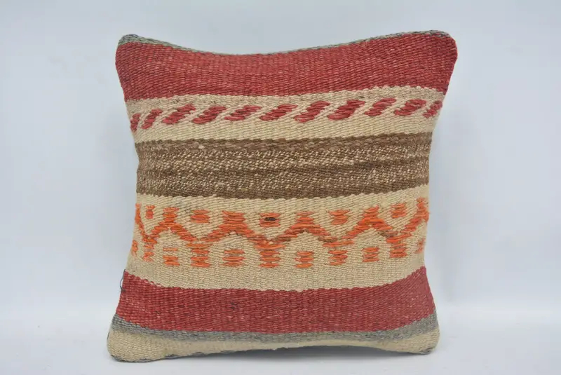 Throw Kilim Pillow, Pillow Sham, Antique Pillows, Neutral Pillow Sham, 12x12 Red Pillow Cover, Interior Designer Pillow, Custom Cushion Cover - 1