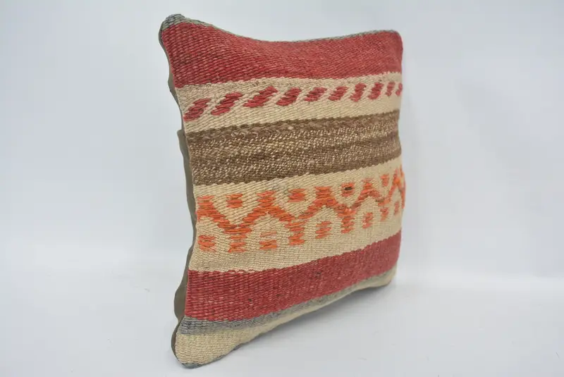 Throw Kilim Pillow, Pillow Sham, Antique Pillows, Neutral Pillow Sham, 12x12 Red Pillow Cover, Interior Designer Pillow, Custom Cushion Cover - 3