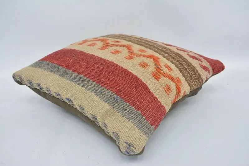 Throw Kilim Pillow, Pillow Sham, Antique Pillows, Neutral Pillow Sham, 12x12 Red Pillow Cover, Interior Designer Pillow, Custom Cushion Cover - 6