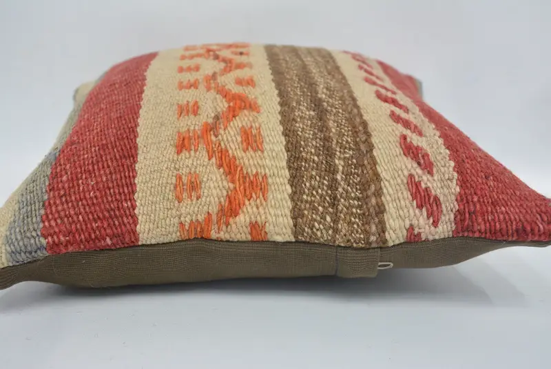 Throw Kilim Pillow, Pillow Sham, Antique Pillows, Neutral Pillow Sham, 12x12 Red Pillow Cover, Interior Designer Pillow, Custom Cushion Cover - 5