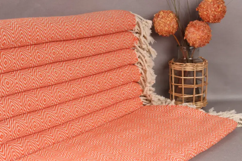 Orange Cotton Towel, Wedding Gift, 40x71 Inches