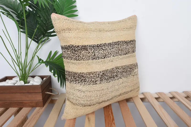Kilim Pillow, Pillow Case, Living Room Throw Pillow Case, Ethnical Kilim Rug Pillow, Kilim Pillow Cover, 20x20 Beige Cushion Case - 4