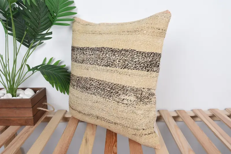 Kilim Pillow, Pillow Case, Living Room Throw Pillow Case, Ethnical Kilim Rug Pillow, Kilim Pillow Cover, 20x20 Beige Cushion Case - 5