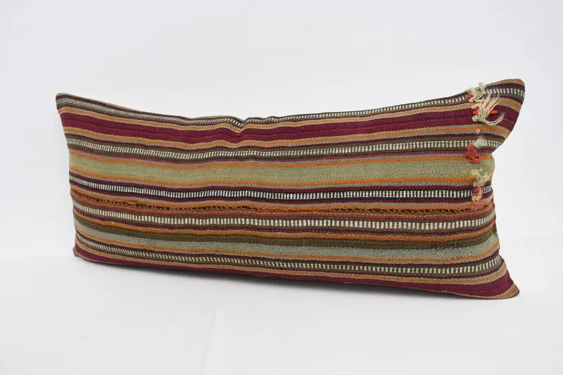 Cushion Cover, Kilim Pillow, Boho Pillow Sham Cover, 16x36 Orange Pillow Sham, Pillow for Sofa, Decorative Pillow Cover, Authentic Pillow Case - 4