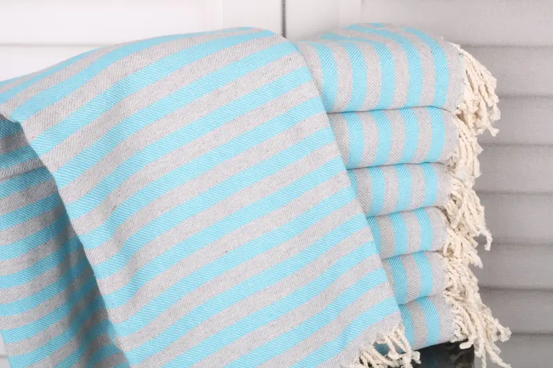 Turquoise Cotton Towel Striped Turkish Bath, Bachelorette Gift, 36x71 Inches