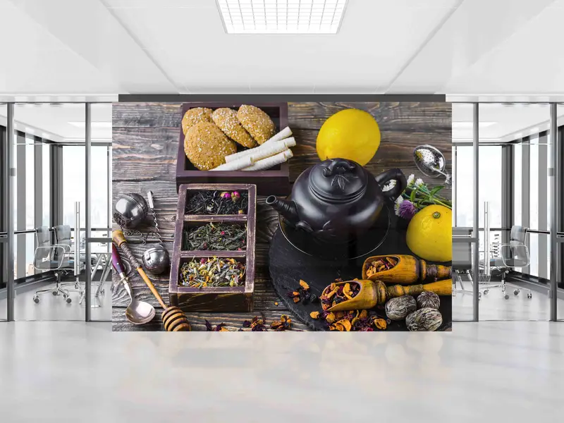 Papel pintado de cocina de té y limón de moda: elegante diseño impreso