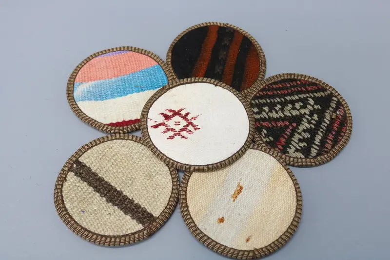 Stylish Striped Coaster, Set of Six White and Brown Coasters