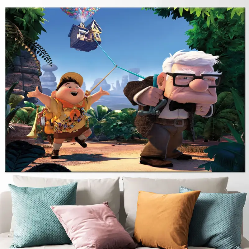 Carl Fredricksen ve Russell, Up Film Duvar Sanatı, Balon Duvar Dekoru, UP Movie Poster, Çocuk Odası Duvar Sanatı, Kreş Tuval, UP Film Baskı - 2