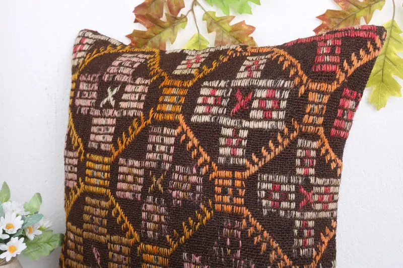 Anatolian Cushion Case, Pillow Cover, Vintage Kilim Throw Pillow, 18x18 Yellow Pillow Cover, Interior Designer Pillow, Handmade Kilim Cushion - 5