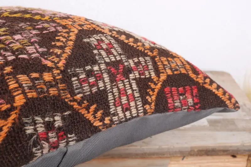 Anatolian Cushion Case, Pillow Cover, Vintage Kilim Throw Pillow, 18x18 Yellow Pillow Cover, Interior Designer Pillow, Handmade Kilim Cushion - 6