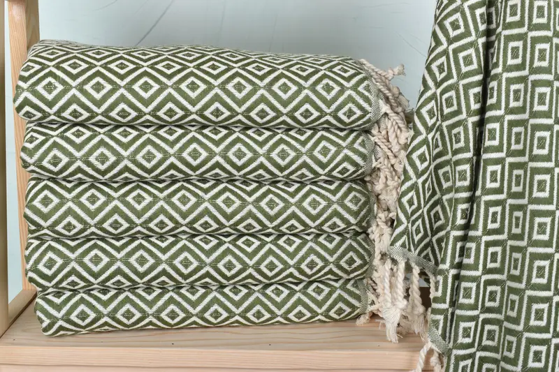Wedding Towel Khaki Green Diamond, Organic Cotton/Linen, 40x71 Inches