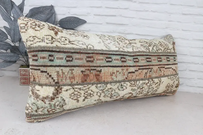 Vintage Kilim Pillow Pillow Case, 16x36 Beige Pillow, Pillow Cover, Turkish Kilim Pillow, Vintage Kilim Throw Pillow, Pillow for Couch - 3