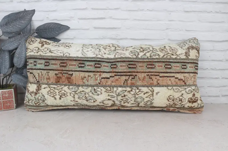 Vintage Kilim Pillow Pillow Case, 16x36 Beige Pillow, Pillow Cover, Turkish Kilim Pillow, Vintage Kilim Throw Pillow, Pillow for Couch - 1
